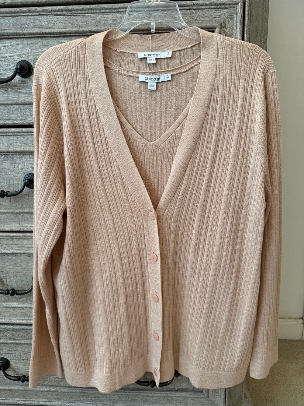 Chico's Blush Ribbed V-Neck Cardigan Set